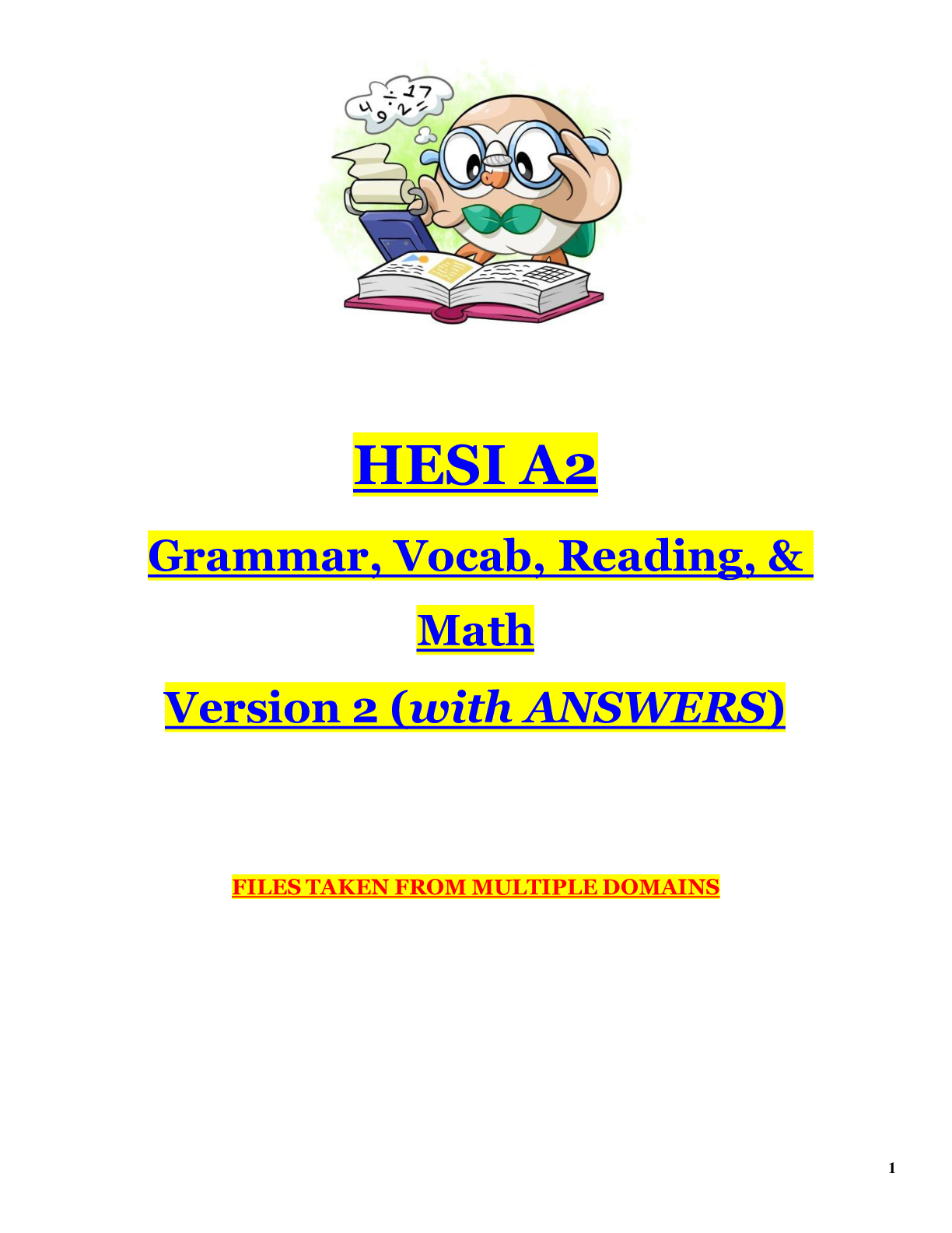Preview of HESI_A2 Version 2_2020 / 2021 | HESI_A2 Version 2_Grammar_Vocab_Reading_Math_Study Guide